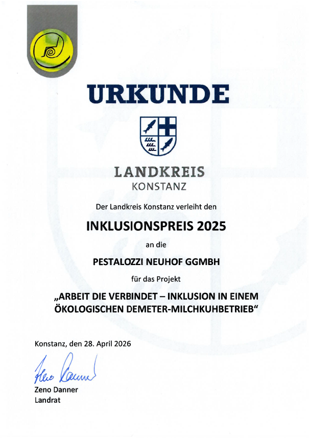 Urkunde Inklusionspreis