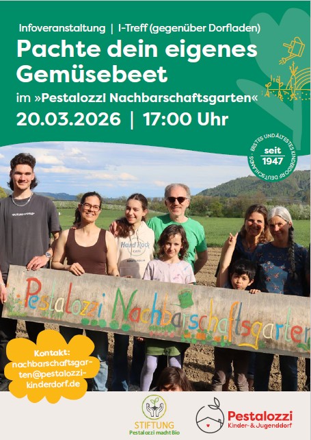 Flyer Infoveranstaltung Nachbarschaftsgarten 2026, Veranstaltung am 20.03.26 um 17 Uhr